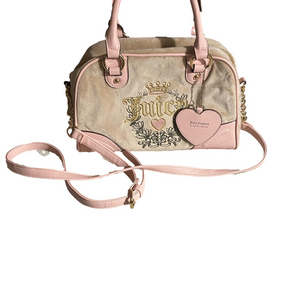 NEW Juicy Couture Café Heritage Bowler Handbag – Beige Pink Embroidered